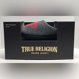 True Religion Slippers Shoes Mens Size Small (7-8) Gray With Red Logo - New